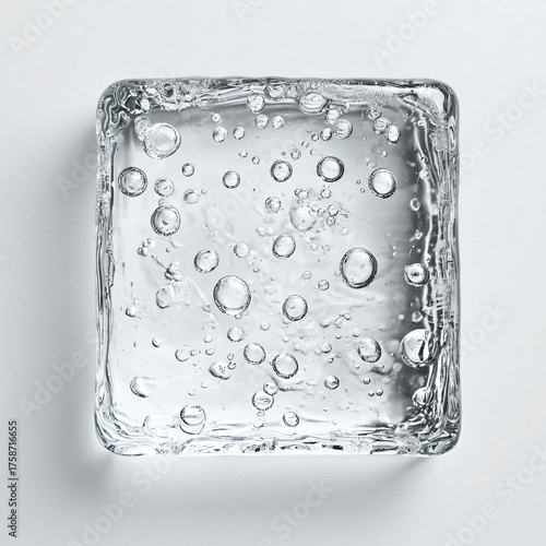 Clear Ice Cube with Bubbles on Neutral Background for Creative Use