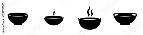 Depiction of varying bowl sizes with steam illustrating different food servings in a minimalist style