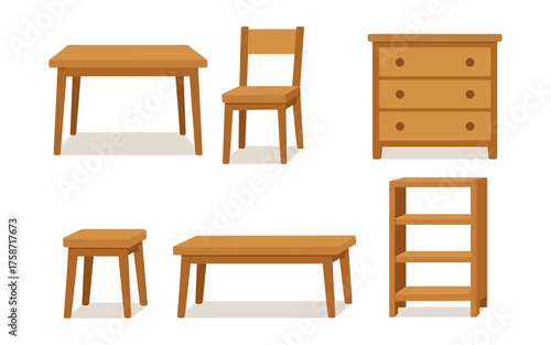Minimalist wooden furniture collection in flat design style