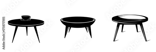 Different styles of coffee tables showcasing various shapes and designs in a minimalist aesthetic