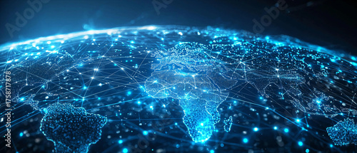 Futuristic Global Network with Digital Connections Over Earth Surface