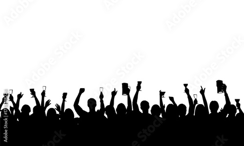 A dynamic black silhouette of people cheering. Perfect for New Year celebration graphics, party invitations, greeting cards, posters, and festive digital or print projects.