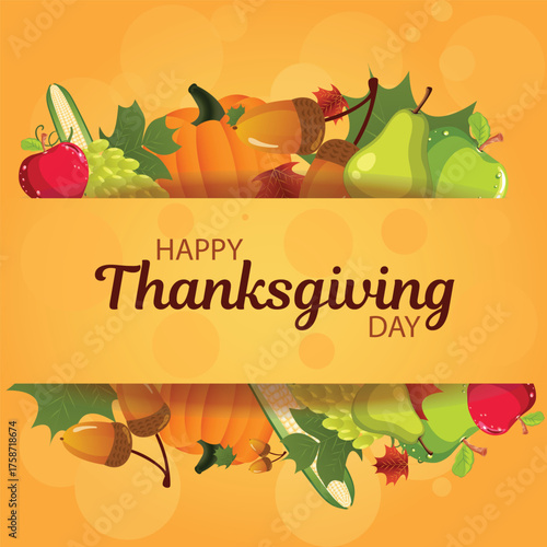 Happy Thanksgiving Celebration with Autumn Harvest Elements