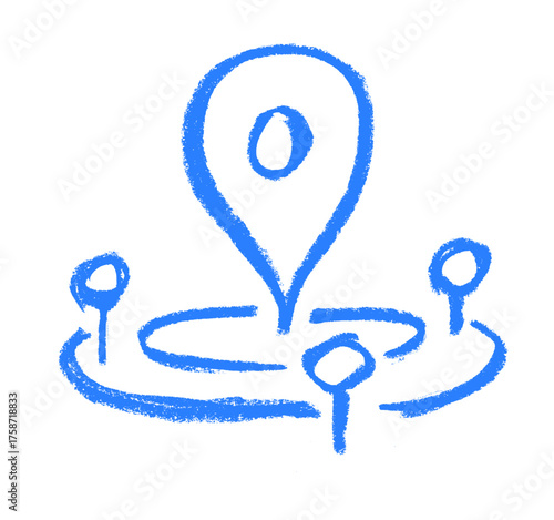 Multiple Location Pointing Icon Crayon Chalk Drawing Doodle Vector