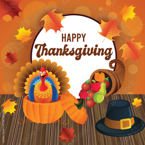 Happy Thanksgiving Celebration with Autumn Harvest Elements
