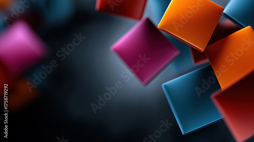 Colorful squares floating in a dark background