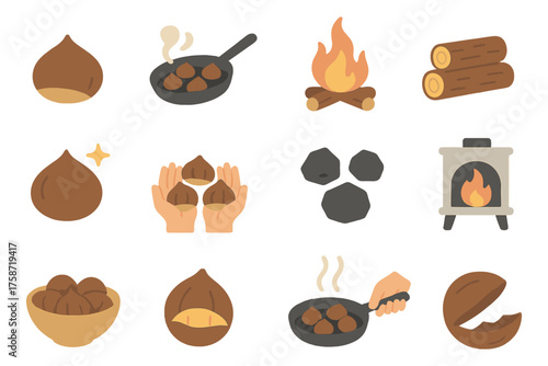 Cozy autumn chestnut icons with flat design elements for seasonal inspiration