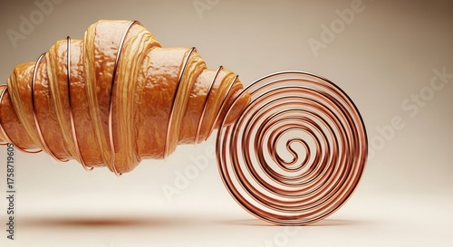 Golden Croissant and Spiral Pastry Delight on a Neutral Background.