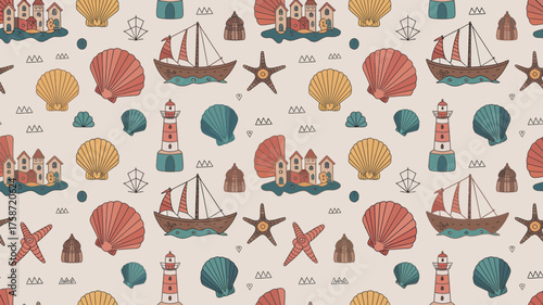 A seamless vector illustration of a cartoon easter egg shell pattern with a holiday decoration design