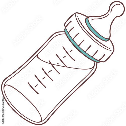 A tiny baby bottle, ready for feeding, symbolizes the innocence and purity of newborn life, with a light blue and yellow design against a clean white background.