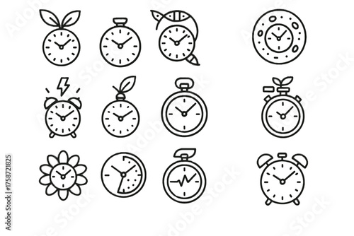 Stopwatch timer bio timekeeper pulse biological icons clock timepiece circadian life vector