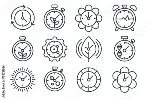 Icon system gear stopwatch plant wheel dial vector icons clock rhythm bio