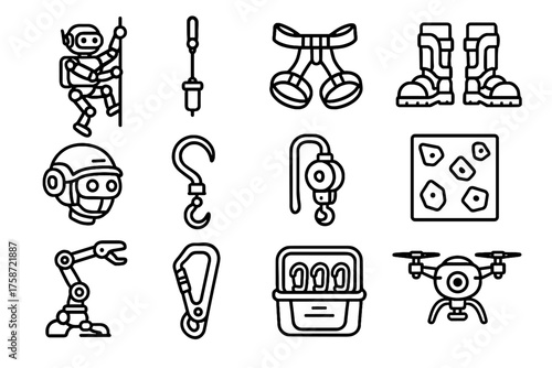 Climbing icons pulley boots climber robotic vector arm box icon drone
