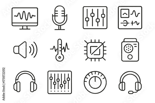 Recording voice icon console filter equalizer pitch microphone vector icons vocal headset