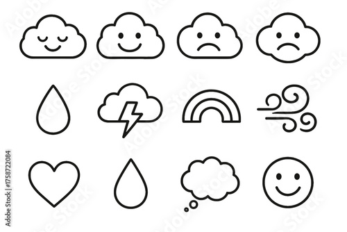 Arc raindrop wind emotive lightning thought icon vector cloud face emotion
