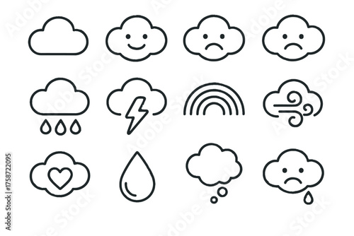 Cloud icon emotive vector drop heart arc emotion outline lightning icons bolt