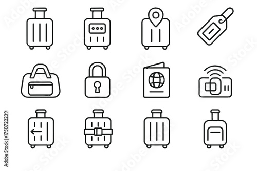 Wheels luggage smart retractable documents vector icon compartment lock digital bag