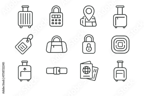 Gps compartment vector bag suitcase smart combination digital icon lock strap luggage