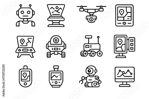 Device icons exploration scouting terrain digital icon rover scout vector scanner hub