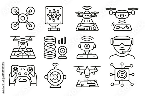 Reality drone smart vector hub autonomous icons virtual ai interactive system navigation