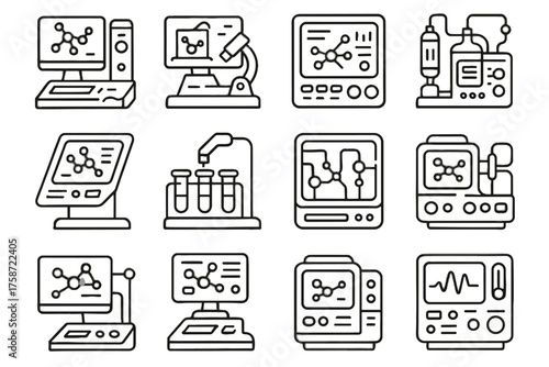 Lab console interface futuristic icon nanoscale digital vector microfluidic nano connected holographic