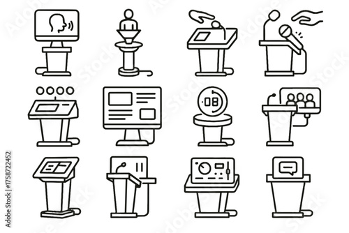 Display podium smart console icon futuristic podiums connected audience panel vector digital