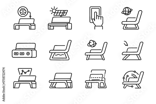 Icon seating bench charging frame vector module smart virtual mechanism system