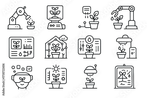 Monitor vector virtual digital irrigation garden gardening futuristic connected hub ai icon