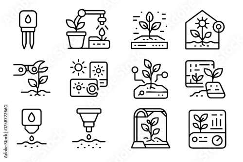 Digital watering module garden vector environment overlay fertilizer icons soil icon futuristic