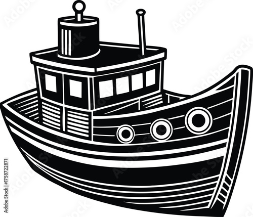 Vector silhouette illustration of a gondola boat with oar and canopy for transportation and travel silhouette vector illustration white background