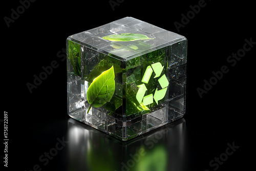 Embrace sustainable innovation with this stunning 3D cube symbolizing environmental protection and eco-friendly progress, perfect for green initiatives.