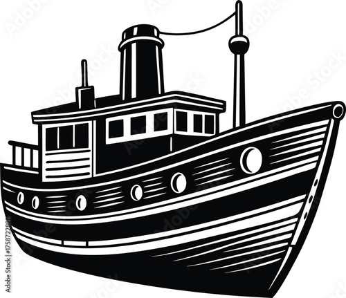 Vector silhouette illustration of a gondola boat with oar and canopy for transportation and travel silhouette vector illustration white background