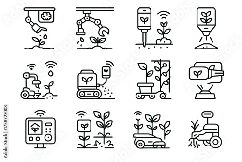 Icon robots greenhouse trellis vector bot futuristic plant sensor fertilizer smart seed