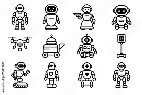Icons companion service humanoid security drone futuristic robot patrol telepresence icon vector