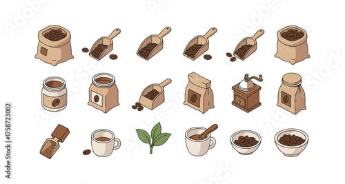 Coffee and tea icons collection in flat design style