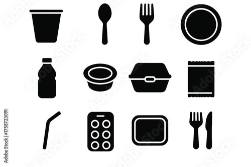 Eco icons cutlery blister cup wrapper compostable tray vector bio packaging icon