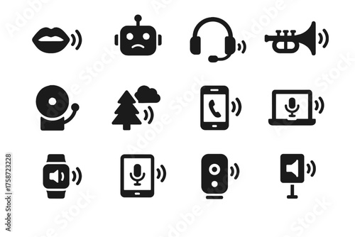 Speaker doorbell robotic instrument laptop musical icon vector sound pa headset set