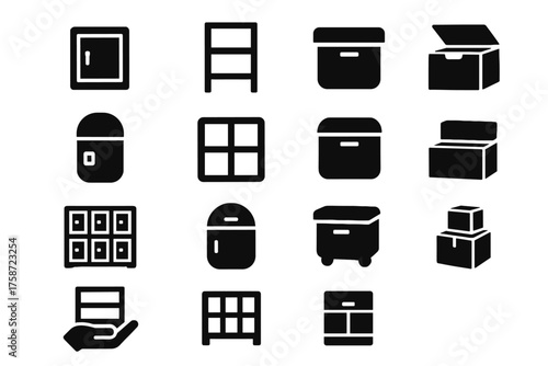 Vector locker container stack micro icons nano miniature storage shelf mini icon