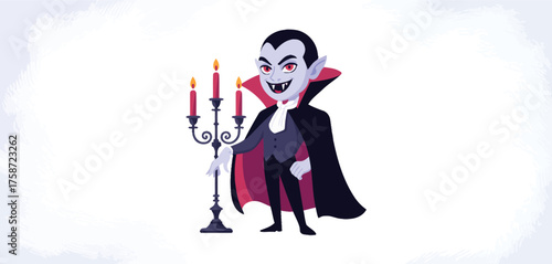 Cartoon vampire standing next to a candelabra with candles