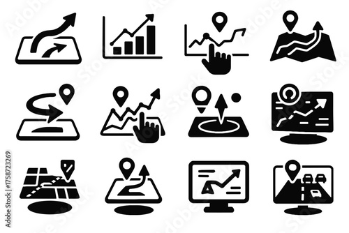 Vector projection analysis ar icon map projected monitor journey navigation path route