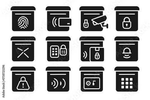 Alert sensor motion fingerprint camera vector icons smart digital mailbox icon security