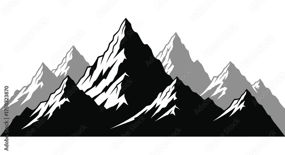 Fototapeta premium Dramatic mountain range illustration with stark black and gray tones