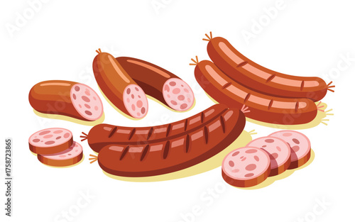 Assortment of delicious sausages ready for cooking and eating