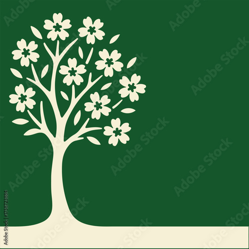 flowering tree frame with empty space for text on colorful background