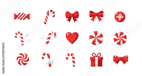 Festive candy and holiday icons in flat design for christmas decorations