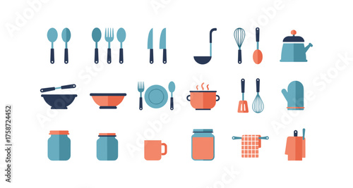 Modern flat kitchenware icons collection for culinary themes