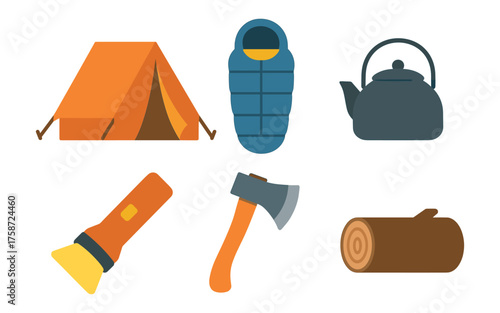 Camping essentials: icons of adventure gear and tools for outdoor enthusiasts