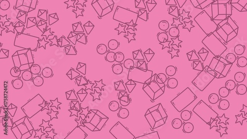 Pink backdrop with star, cube, circle, and diamond graphics. Ideal for childrens books, party invitations, or social media posts.