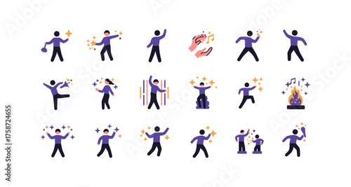 Minimalist dance icons collection: flat design movement and music concepts