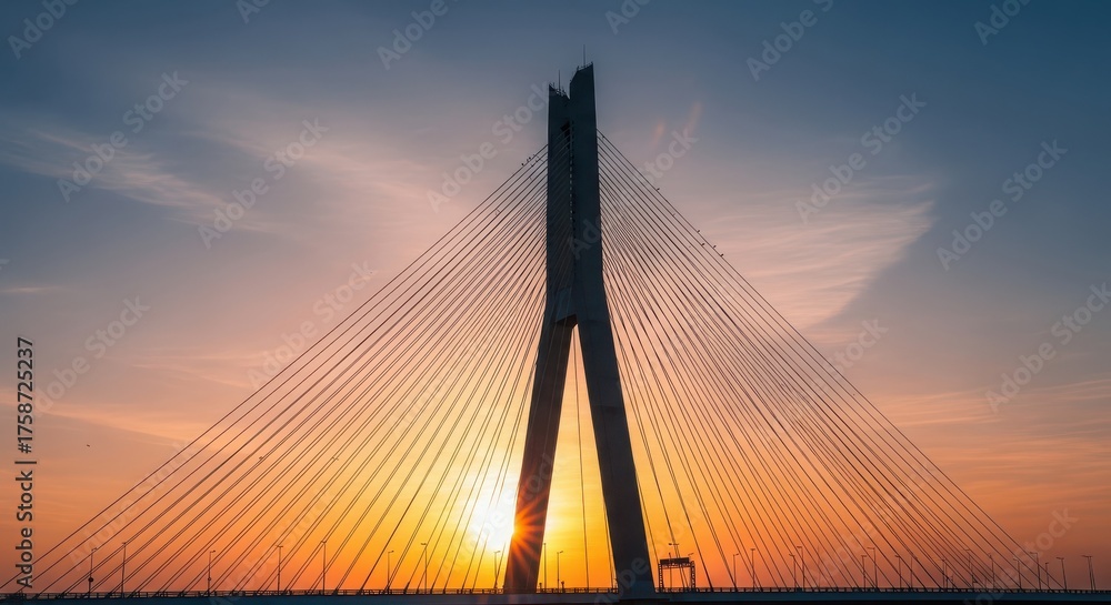 Fototapeta premium Beautiful sunset at the bridge of the mother in seoul, south korea with a colorful sky and sun rays shining through